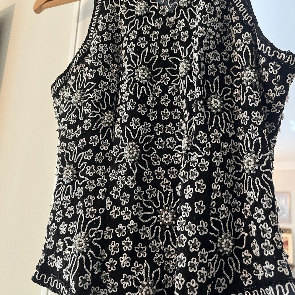 Papell Boutique Black and White Embroidered Blouse